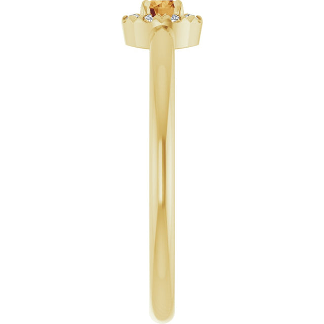 14K Gold Emerald Natural Citrine Halo-Style Ring - Yellow Gold - view 4