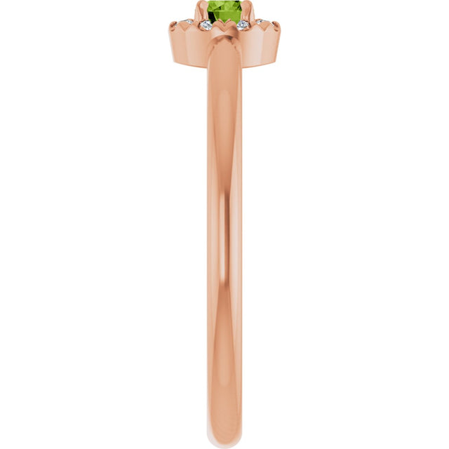 14K Gold Emerald Natural Peridot Halo-Style Ring - Rose Gold - view 4