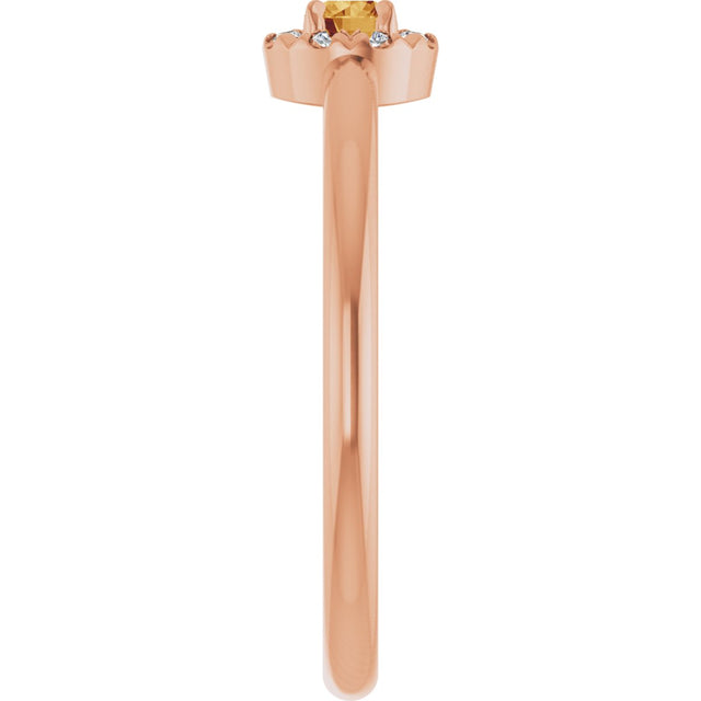 14K Gold Emerald Natural Citrine Halo-Style Ring - Rose Gold - view 4
