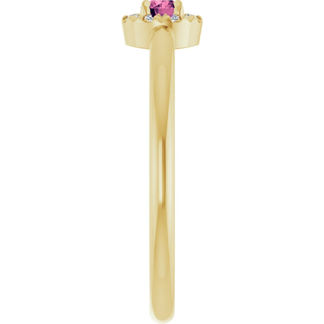 14K Gold Emerald Natural Pink Tourmaline Halo-Style Ring - Yellow Gold - view 4