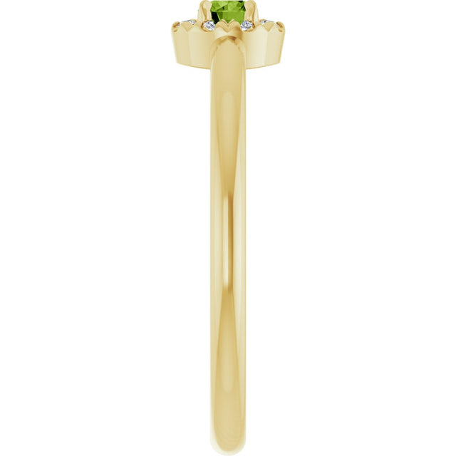 14K Gold Emerald Natural Peridot Halo-Style Ring - Yellow Gold - view 4
