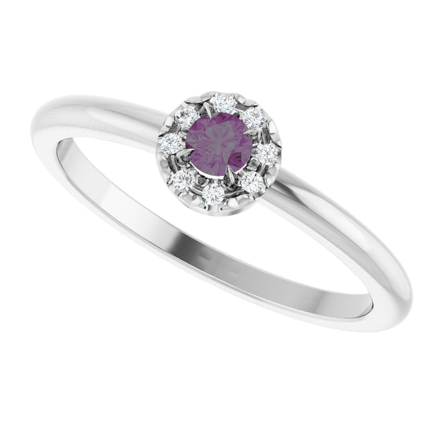 14K Gold Emerald Lab-Grown Alexandrite Halo-Style Ring - White Gold - view 5