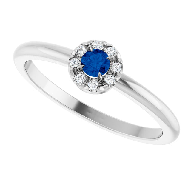 Platinum Emerald Lab-Grown Blue Sapphire Halo-Style Ring - view 5