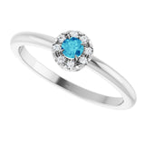 14K Gold Emerald Natural Blue Zircon Halo-Style Ring - White Gold - view 5