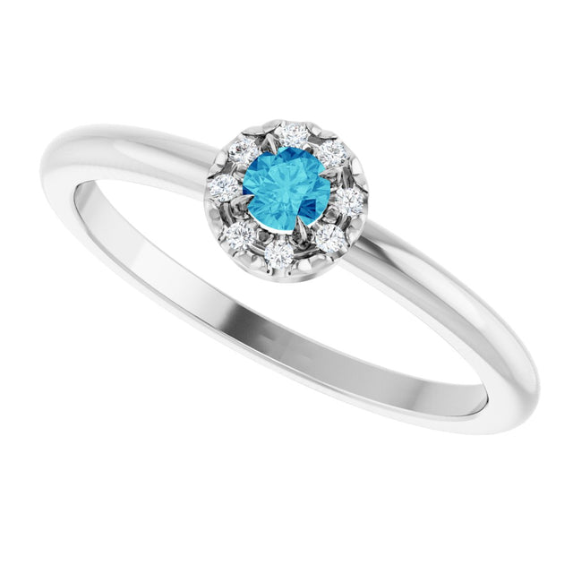 14K Gold Emerald Natural Blue Zircon Halo-Style Ring - White Gold - view 5