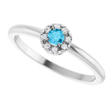 14K Gold Emerald Natural Aquamarine Halo-Style Ring - White Gold - view 5