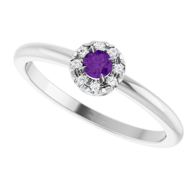 14K Gold Emerald Natural Amethyst Halo-Style Ring - White Gold - view 5