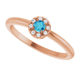 14K Gold Emerald Natural Blue Zircon Halo-Style Ring - Rose Gold - view 5