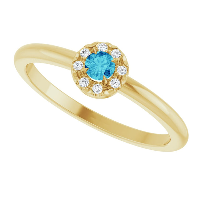 14K Gold Emerald Natural Blue Zircon Halo-Style Ring - Yellow Gold - view 5