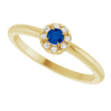 14K Gold Emerald Lab-Grown Blue Sapphire Halo-Style Ring - Yellow Gold - view 5