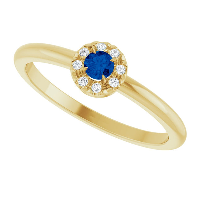 14K Gold Emerald Natural Blue Sapphire Halo-Style Ring - Yellow Gold - view 5