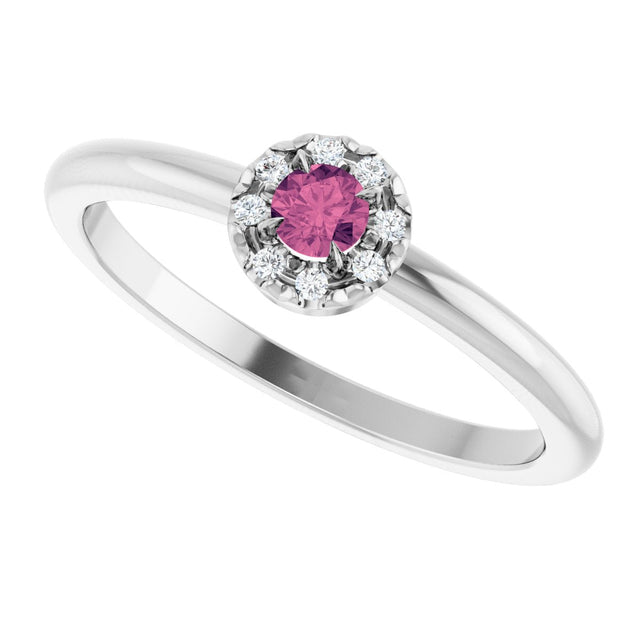 Platinum Emerald Natural Pink Tourmaline Halo-Style Ring - view 5