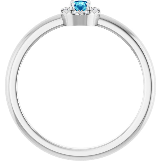 14K Gold Emerald Natural Blue Zircon Halo-Style Ring - White Gold - view 2