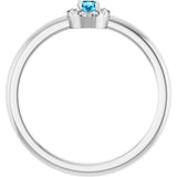 14K Gold Emerald Natural Aquamarine Halo-Style Ring - White Gold - view 2