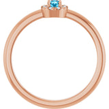 14K Gold Emerald Natural Aquamarine Halo-Style Ring - Rose Gold - view 2