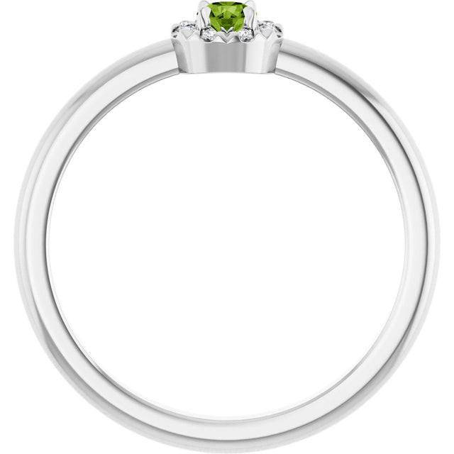 14K Gold Emerald Natural Peridot Halo-Style Ring - White Gold - view 2