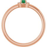 14K Gold Emerald Natural Emerald Halo-Style Ring - Rose Gold - view 2