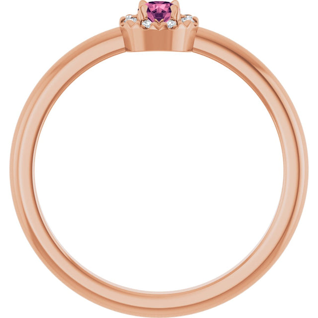 14K Gold Emerald Natural Pink Tourmaline Halo-Style Ring - Rose Gold - view 2