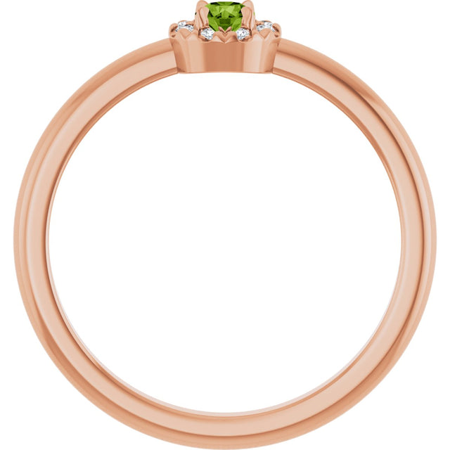 14K Gold Emerald Natural Peridot Halo-Style Ring - Rose Gold - view 2