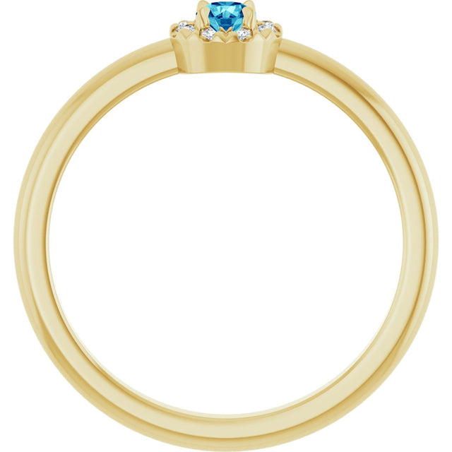 14K Gold Emerald Natural Blue Zircon Halo-Style Ring - Yellow Gold - view 2