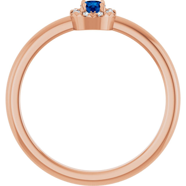 14K Gold Emerald Lab-Grown Blue Sapphire Halo-Style Ring - Rose Gold - view 2