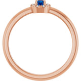 14K Gold Emerald Natural Blue Sapphire Halo-Style Ring - Rose Gold - view 2