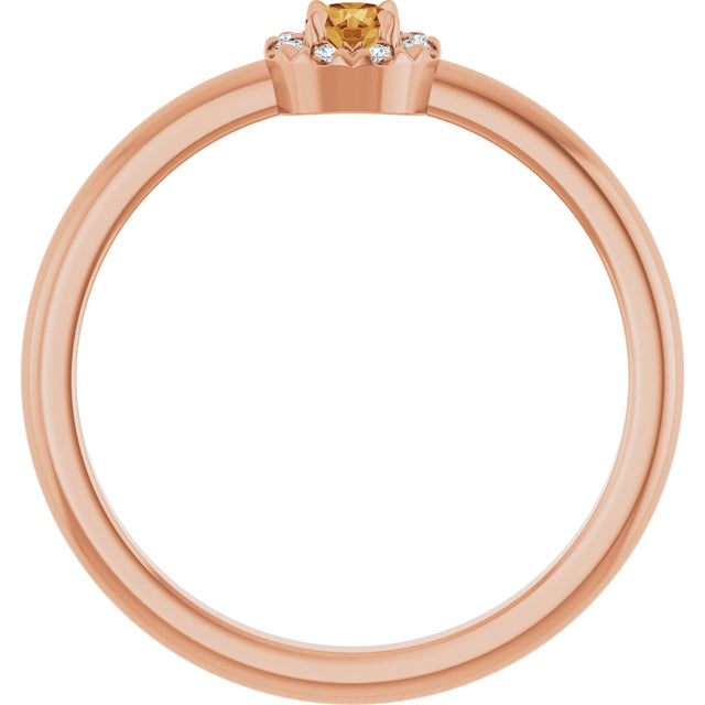 14K Gold Emerald Natural Citrine Halo-Style Ring - Rose Gold - view 2