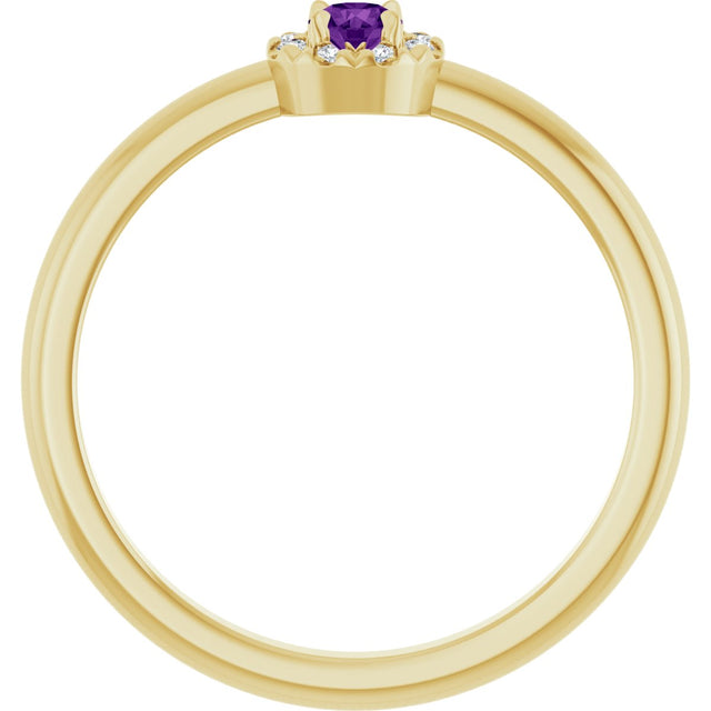 14K Gold Emerald Natural Amethyst Halo-Style Ring - Yellow Gold - view 2