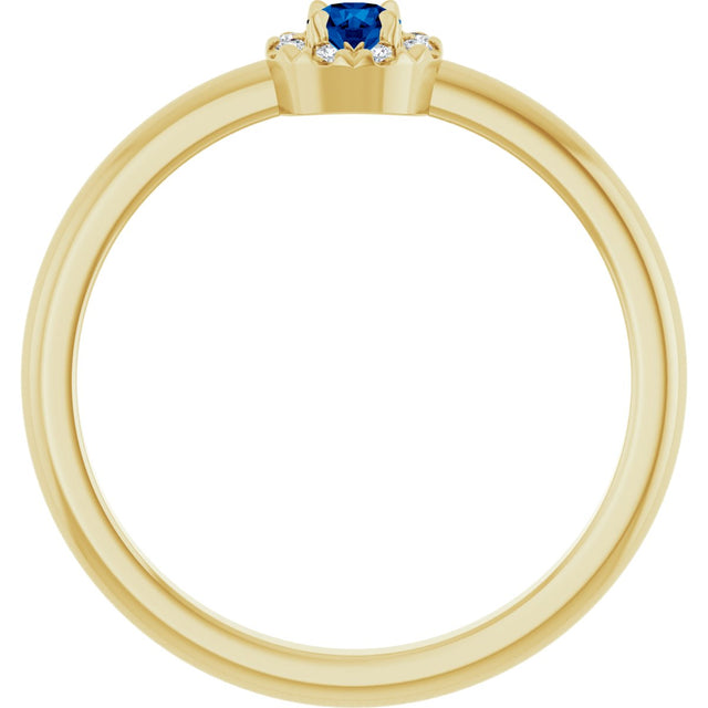 14K Gold Emerald Natural Blue Sapphire Halo-Style Ring - Yellow Gold - view 2