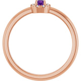 14K Gold Emerald Natural Amethyst Halo-Style Ring - Rose Gold - view 2