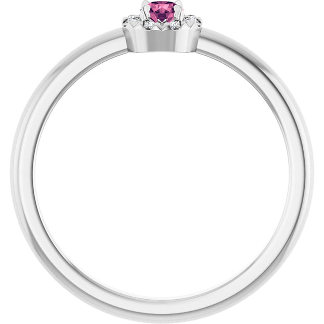 Platinum Emerald Natural Pink Tourmaline Halo-Style Ring - view 2