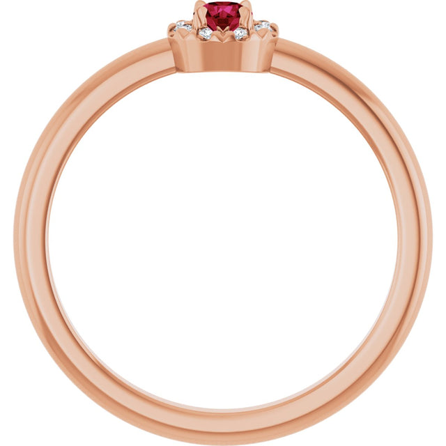 14K Gold Emerald Natural Ruby Halo-Style Ring - Rose Gold - view 2