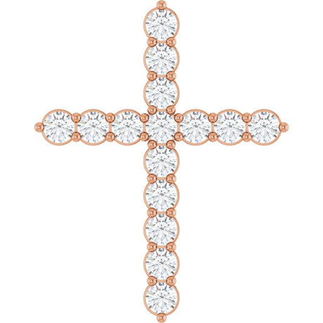 14K Gold Round Lab-Grown Diamond Accented Cross Necklace or Pendant – up to 1/6 CTW - Rose Gold