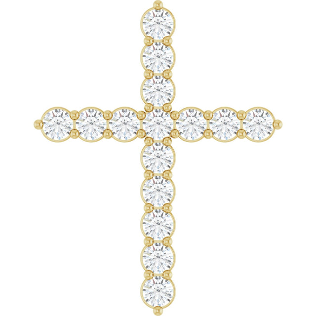 14K Gold Round Lab-Grown Diamond Accented Cross Necklace or Pendant – up to 1/6 CTW - Yellow Gold