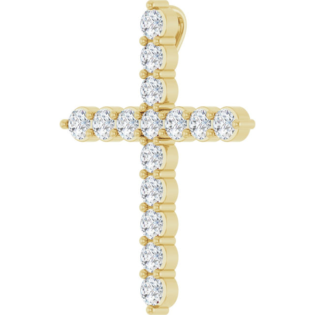 14K Gold Round Lab-Grown Diamond Accented Cross Necklace or Pendant – up to 1/6 CTW - Yellow Gold - view 2