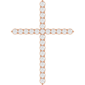 14K Gold Round Lab-Grown Diamond Accented Cross Necklace or Pendant – up to 1/6 CTW - Rose Gold