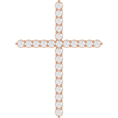 14K Gold Round Lab-Grown Diamond Accented Cross Necklace or Pendant – up to 1/6 CTW - Rose Gold