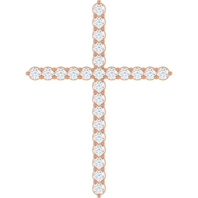 14K Gold Round Natural Diamond Accented Cross Necklace or Pendant – up to 1/6 CTW - Rose Gold