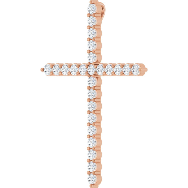 14K Gold Round Lab-Grown Diamond Accented Cross Necklace or Pendant – up to 1/6 CTW - Rose Gold - view 2