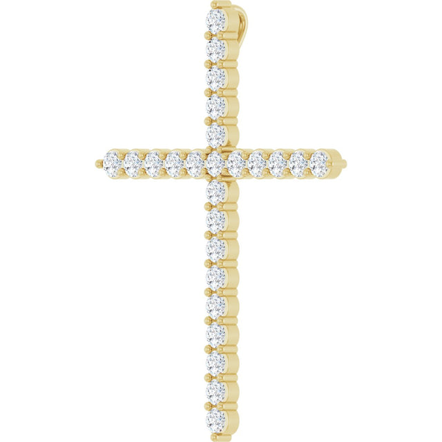 14K Gold Round Lab-Grown Diamond Accented Cross Necklace or Pendant – up to 1/6 CTW - Yellow Gold - view 2