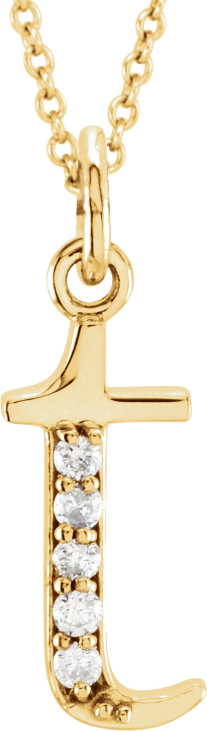 14K Gold Round Natural Diamond Initial Necklace or Pendant – up to 0.025 CTW - Yellow Gold