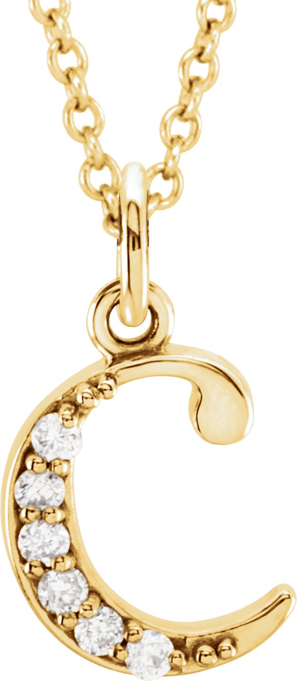 14K Gold Round Natural Diamond Initial Necklace or Pendant – up to 0.025 CTW - Yellow Gold