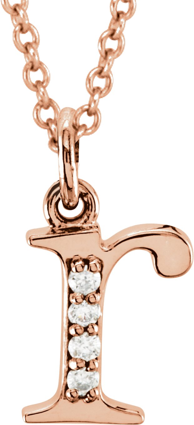 14K Gold Round Natural Diamond Initial Necklace or Pendant – up to 0.025 CTW - Rose Gold