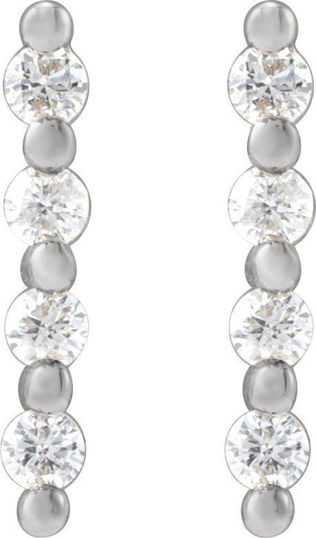 Platinum Round Natural Diamond Accented Bar Earrings III - view 2
