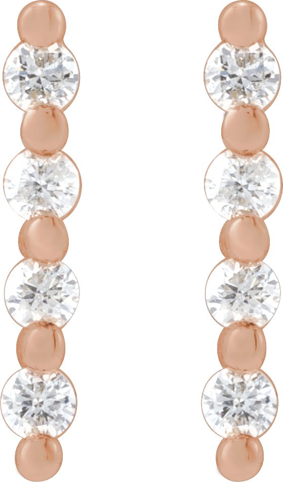 14K Gold Round Natural Diamond Accented Bar Earrings III - Rose Gold - view 2