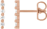 14K Gold Round Natural Diamond Accented Bar Earrings III - Rose Gold