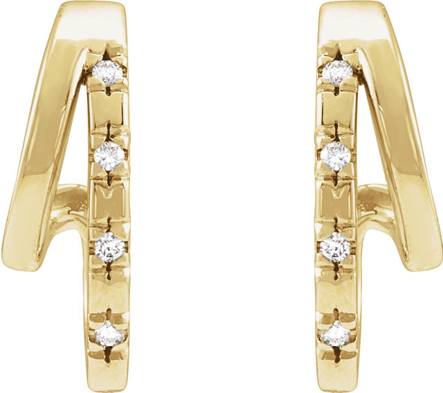 14K Gold Round Natural Diamond Accented Double Hoop Earrings - Yellow Gold - view 2