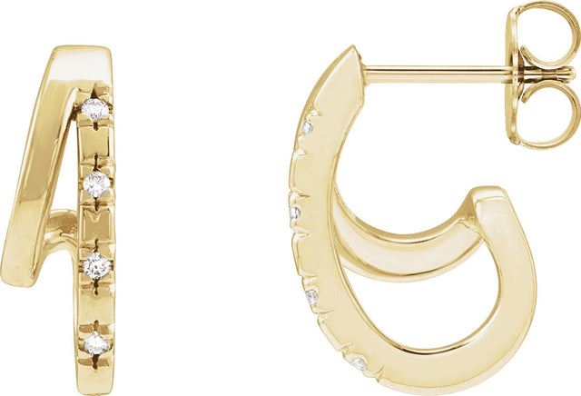 14K Gold Round Natural Diamond Accented Double Hoop Earrings - Yellow Gold