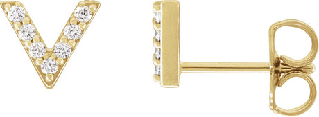 14K Gold Round Natural Diamond Accented V Earrings - Yellow Gold
