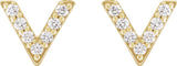 14K Gold Round Natural Diamond Accented V Earrings - Yellow Gold - view 2